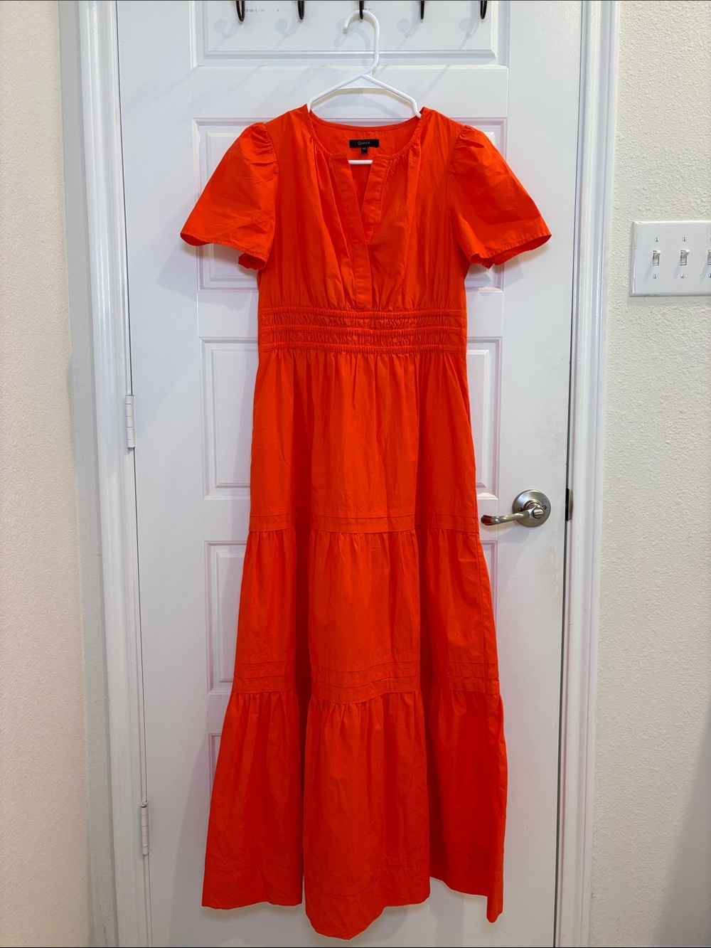 Quince 100% Organic Cotton Tiered Maxi Dress Vermilion Red XS